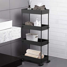 Load image into Gallery viewer, AOJIA 4 Tier Utility Cart, Bathroom Storage Cart Organizer Mobile Shelf Units Black Bathroom Cart with Wheels for Bathroom, Bedroom, Kitchen Laundry Narrow Places
