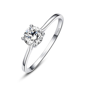 AVECON Women's 925 Sterling Silver Round Cut White CZ Solitaire Engagement Rings Band Size 6