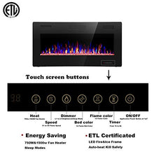 Load image into Gallery viewer, R.W.FLAME 36 inch Recessed and Wall Mounted Electric Fireplace, Ultra Thin ad Low Noise, Fit for 2 x 4 and 2 x 6 Stud, Remote Control with Timer,Touch Screen,Adjustable Flame Color and Speed
