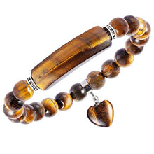 Load image into Gallery viewer, TUMBEELLUWA Healing Stone Bracelet 8mm Beads Chakra Crystal Energy Heart Charm Bracelet Handmade Jewelry for Women, Tiger's Eye
