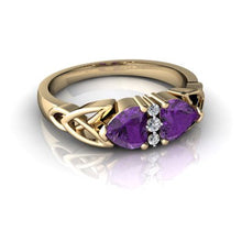 Load image into Gallery viewer, 14kt Yellow Gold Amethyst and Diamond 5mm Heart Celtic Trinity Knot Ring - Size 7.5
