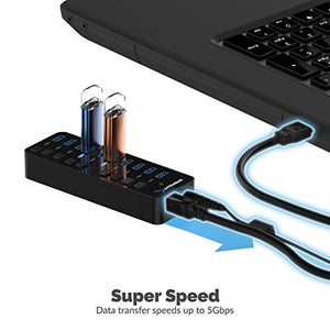 Sabrent 10-Port 60W USB 3.0 Hub + Mini Travel 2.4GHz Wireless Mouse with Nano Receiver