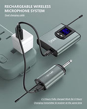 Load image into Gallery viewer, Microphone System Headset Mic/Stand Mic/Lavalier Lapel Mic with Rechargeable Bodypack Transmitter &amp; Receiver 1/4&quot; Output for iPhone, PA Speaker, DSLR Camera, Recording, Teaching
