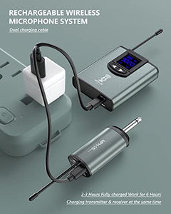 Microphone System Headset Mic/Stand Mic/Lavalier Lapel Mic with Rechargeable Bodypack Transmitter & Receiver 1/4" Output for iPhone, PA Speaker, DSLR Camera, Recording, Teaching