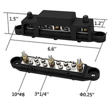 Load image into Gallery viewer, Mofeez Bus Bar -3x1/4”Post,10x#8 Screw Terminal Power Distribution Block with Ring Terminals(Pair - Red &amp; Black)
