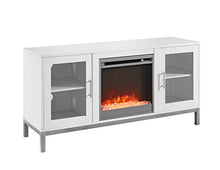 Load image into Gallery viewer, Walker Edison Furniture Company Modern Glass and Wood Fireplace Universal Stand with Open TV&#39;s up to 58&quot; Flat Screen Living Room Storage Entertainment Center, White
