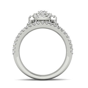 1 1/10ct Cushion Halo Diamond Engagement Wedding Ring Set 10K White Gold