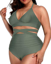 Load image into Gallery viewer, Daci Women Plus Size Two Piece Bikini Swimsuits with High Waisted BottomTummy Control Bathing Suits Green 20 Plus
