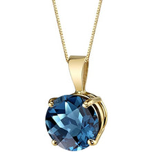 Load image into Gallery viewer, Peora London Blue Topaz Pendant in 14 Karat Yellow Gold, Classic Solitaire, Round Shape, 8mm, 2.50 Carats total

