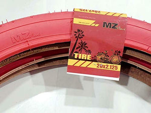 MZ PARTS MIAMI 20x2.125 Tires Bicycle (57-406) Two BMX Street Bicycle Tires (RED)