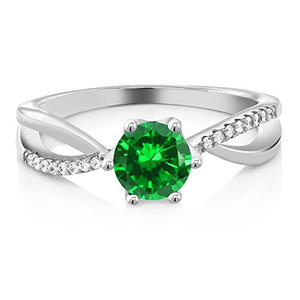 Gem Stone King 925 Sterling Silver Green Simulated Emerald Women's Engagement Ring (1.69 Ct Round Cut) (Size 8)