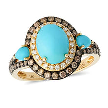 Load image into Gallery viewer, Effy Jewelry Turquoise &amp; Diamond Statement Ring in 14K Yellow Gold, 3.78 TCW HRY0I589UF
