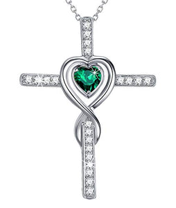 Green Emerald Jewelry for Women Teen Girls Birthday Gifts Necklace for Mom Wife Love Heart Pendant Daughter Grandma Mother in Law Sterling Silver Infinity Necklace Gifts for Her Anniversary