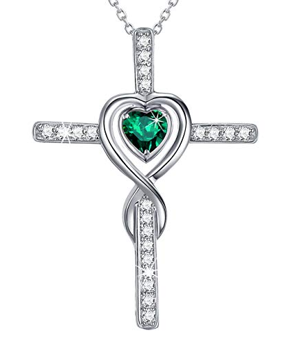 Green Emerald Jewelry for Women Teen Girls Birthday Gifts Necklace for Mom Wife Love Heart Pendant Daughter Grandma Mother in Law Sterling Silver Infinity Necklace Gifts for Her Anniversary