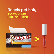 Load image into Gallery viewer, Bounce Pet Hair and Lint Guard Mega Dryer Sheets for Laundry, Fabric Softener with 3X Pet Hair Fighters, Fresh Scent, 120 Count, White
