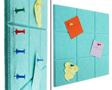 Load image into Gallery viewer, Large Bulletin Board Each 11.8" x 11.8" Omitfu 6 Pcs Felt Pin Board Tiles Used as Vision or Message Memo Notice Board with 3M Adhesive and A Box of Pushpins(White+Turquoise)
