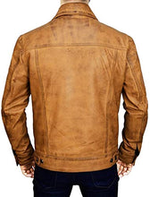 Load image into Gallery viewer, Men's Brown Leather Jacket, Slim Fit Real Lambskin Motorcycle Leather Trucker Jacket Men.
