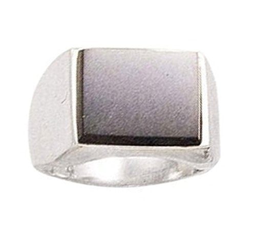 Men's Sterling Silver Rectangular Black Obsidian Stone Ring Size 9