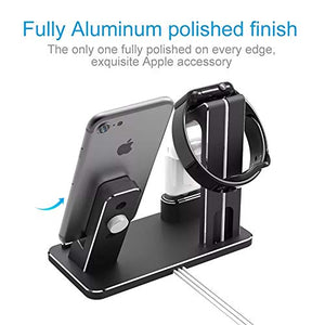 Wireless Charger iPhone 11, Airpods Charger Dock, 3 in 1 Phone Aluminum Alloy Charging Stand Compatible Apple Watch/iPhone X/8 Plus/8/7 Plus