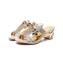 Load image into Gallery viewer, Looove Women Sandals Summer Open Toe Slippers Fashion Rhinestone Thick Shoe Woman Bohemia Flip Flops-Gold-6.5
