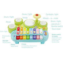 Load image into Gallery viewer, fisca 3 in 1 Musical Instruments Toys, Electronic Piano Keyboard Xylophone Drum Set - Learning Toys with Lights for Baby &amp; Toddler 1 2 3 Year Old Boys and Girls

