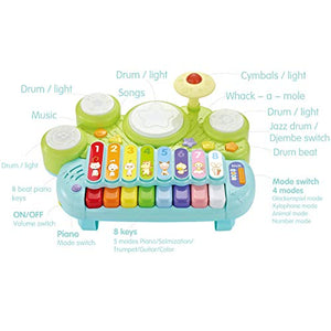 fisca 3 in 1 Musical Instruments Toys, Electronic Piano Keyboard Xylophone Drum Set - Learning Toys with Lights for Baby & Toddler 1 2 3 Year Old Boys and Girls