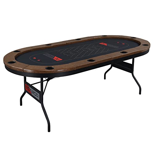 PEXMOR Foldable 10 Player Poker Table, Folding Blackjack Casino Card Game Table with Stainless Steel Cup Holders & Padded Rails, Portable Texas Holdem Poker Table