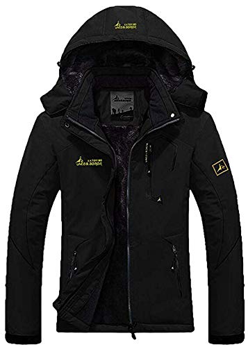 AbelWay Women's Outdoor Mountain Waterproof Windproof Fleece Ski Hooded Jacket Rain Coat(Black,S)