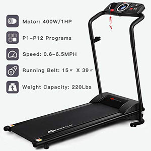 Kinelo Folding Electric Treadmill Motorized Running Machine Easy Assembly, 12 Programs with Transportation Wheels Electric Treadmills for Home Gym