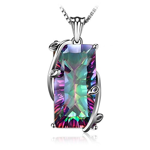 JewelryPalace Huge Gemstones Birthstone Necklace 16ct Natural Rainbow Quartz Statement Necklace For Women 925 Sterling Silver Pendant Necklace 18 Inches Box Chain