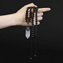 Load image into Gallery viewer, Top Plaza Natural Stone Healing Crystal Clear Quartz Hexagonal Pointed Gemstone Pendant Necklace Crescent Moon Jewelry Adjustable Lava Rock Beads Necklaces for Women Men
