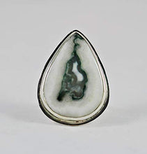 Load image into Gallery viewer, Solar Moss Agate Pear Sterling Silver Adjustable Size Ring
