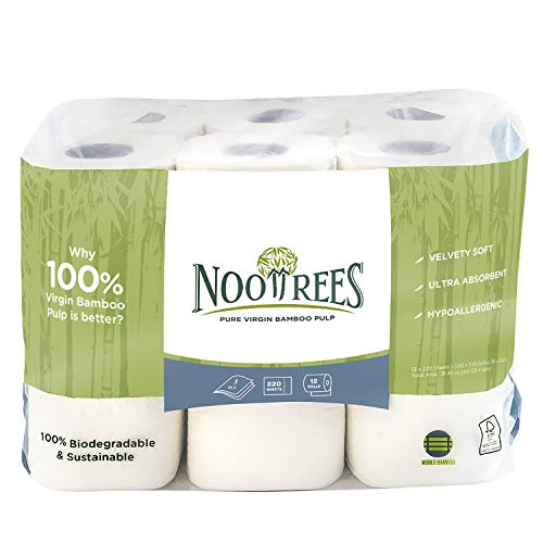 NooTrees Bamboo 3-ply Bathroom Tissue, 220 Sheets, 12 Rolls, Ecofriendly,100% Sustainable, Hypoallergenic, Ultra Absorbent Velvety Soft, FSC Certified Bamboo Toilet Paper