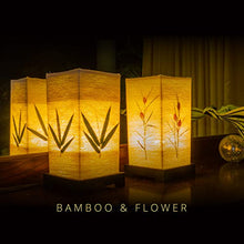 Load image into Gallery viewer, Japanese Lantern Bedside Bamboo Lamp - Table Lamp Japanese decor Cherry Blossom Lamp for Nightstand, Dresser, Living Room, Kids Room, Dorm, Office - Instructions + Lightbulb included
