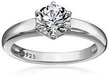 Load image into Gallery viewer, Platinum-Plated Sterling Silver Solitaire Ring set with Round Swarovski Zirconia (1 cttw), Size 5
