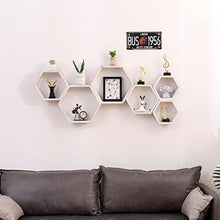 Load image into Gallery viewer, WONFUlity Floating Shelves Wall Mounted Set of 3 Rustic Hexagonal White Shelves, Wood Farmhouse Storage Honeycomb White Wall Shelf, Hexagon Wall Shelf for Living Room, Office, Screws&amp;Anchors Included
