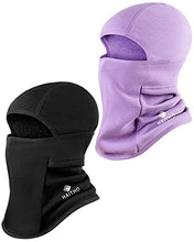 Load image into Gallery viewer, Kids Balaclava Ski Mask 2 Pack, Winter Hat Face Cover Neck Warmer for 3-8 Toddler Children Boys Girls, Windproof Full Face Masks Under Helmet for Cold Weather Skiing, Football, Cycling(Black&amp;Purple)
