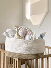 Load image into Gallery viewer, Mila Millie Baby Large Cotton Rope Diaper Caddy | Organizer Storage Bin for Nursery Essentials | Portable Bag for Changing Table and Car | 100% Natural Cotton | Eco Friendly (White &amp; Biege)
