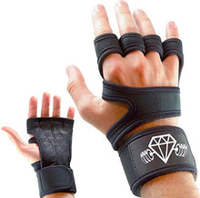 Load image into Gallery viewer, Diamond Cut Muscle Weight Lifting Gloves | Fitness Bodybuilding Workout Gloves for Men &amp; Women | WOD Crossfit | Palm Protection | Support Straps Wrist Band Wraps (Black, Small)
