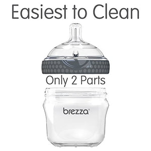 Baby Brezza Two Piece Natural Baby Bottle with Lid - Ergonomic, Wide Neck Design Makes it The Easiest to Clean - Modern Look - Anti-Colic - BPA Free Plastic - Grey – 5oz – 3 Bottles