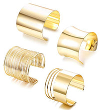Load image into Gallery viewer, CASSIECA 4 Pcs Cuff Bangle Bracelet Set for Women Smooth Open Wide Wire Grooved Bracelets Adjustable Gold Sliver-Tone Plated Fashion Jewelry

