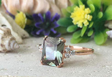 Load image into Gallery viewer, Green Tourmaline Ring - Statement Ring - Gold Ring - Engagement Ring - Rectangle Ring - Cocktail Ring - Gemstone Ring
