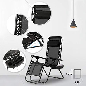 Zero Gravity Chairs Case of (2) Black Lounge Patio Chairs Outdoor Yard Beach with Cup Holders (Black)