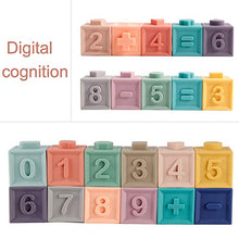 Load image into Gallery viewer, Mini Tudou Baby Blocks Soft Building Blocks Baby Toys Teethers Toy Educational Squeeze Play with Numbers Animals Shapes Textures 6 Months and Up 12PCS
