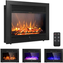 Load image into Gallery viewer, COSTWAY Electric Fireplace 28.5-Inch Wide, 750W/1500W Wall Recessed and Freestanding Fireplace with 3 Flame Colors, 5 Brightness Settings, 8 H Timer, Remote Control, Fireplace Heater for Indoor Use
