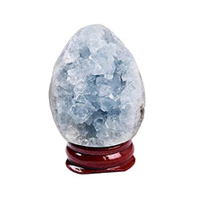 Load image into Gallery viewer, AMOYSTONE Natural Blue Celestite Cluster Geode Egg with Base for Healing Reiki Home Decors Medium, Height 2.5-3"
