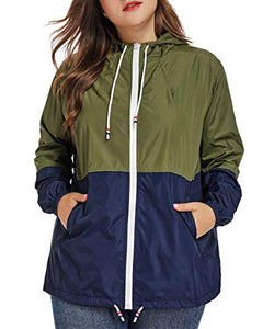 Women's Waterproof Raincoat Outdoor Hooded Rain Jacket Windbreaker Army Green XXL