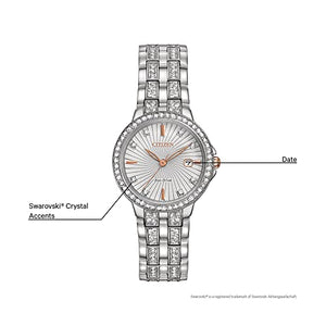 Citizen Women's Eco-Drive Dress Classic Crystal Watch in Stainless Steel, Silver Dial (Model: EW2340-58A)