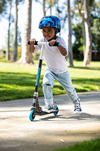 Load image into Gallery viewer, Mongoose Trace Youth/Adult Kick Scooter Folding and Non-Folding Design, Regular, Lighted, and Air Filled Wheels, Multiple Colors, Black/Blue, 100mm Wheels
