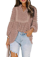 Load image into Gallery viewer, Biucly Womens Spring Summer Boho Tops Lantern Long Sleeve V Neck Pom Pom Shirts Casual Flowy Chiffon Blouses for Women Fashion 2022,US 16-18(XL),Pink
